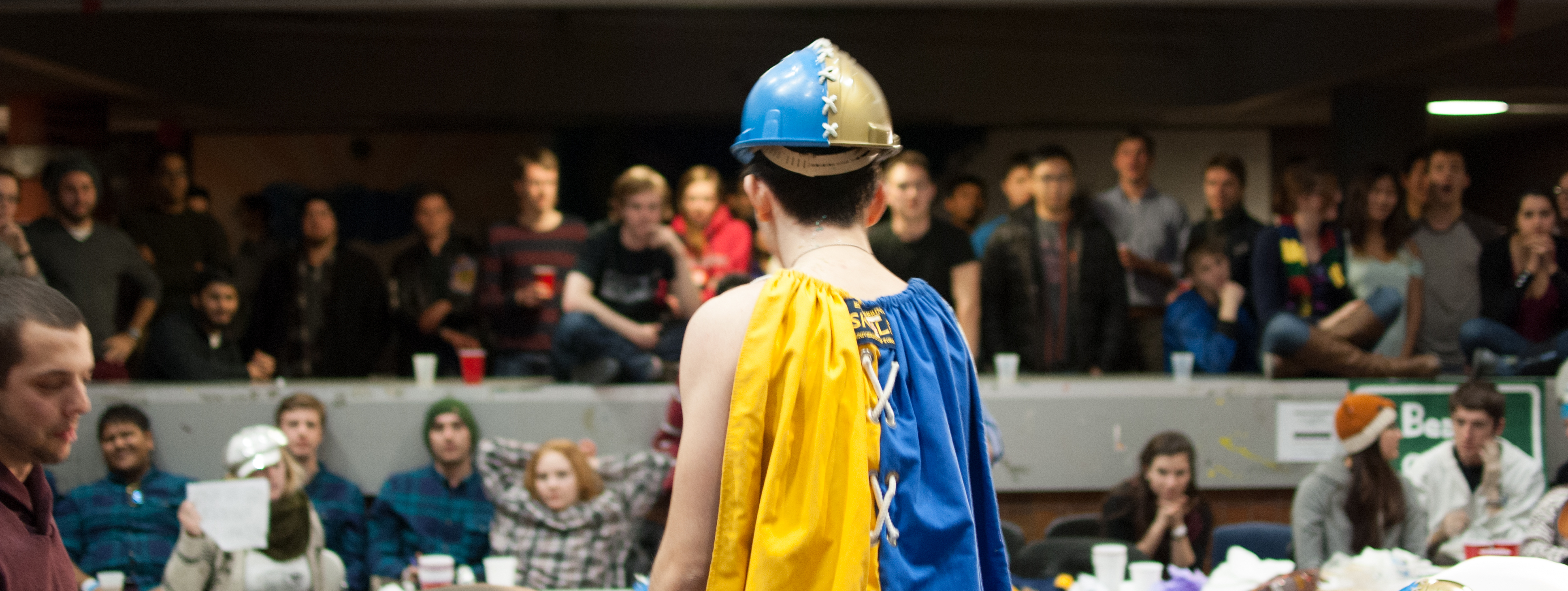 Mr. Blue & Gold faces the panel of judges